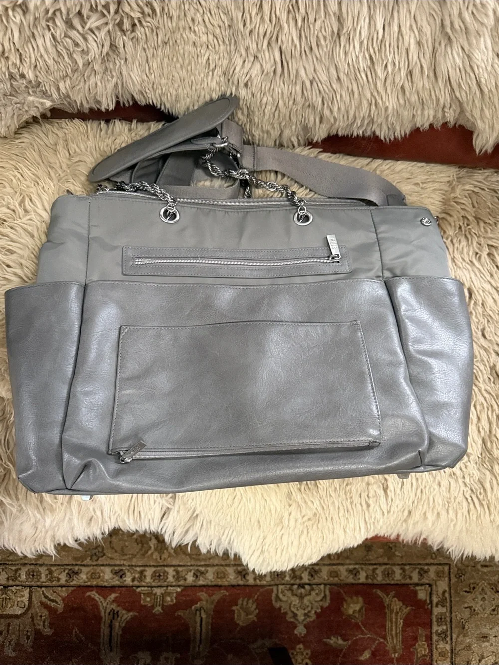 BEIS Gray Convertible Diaper Tote with Chain Detail